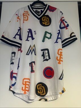 Rebel Minds White Multicolor MLB Logo All-Over Print Men's Jersey